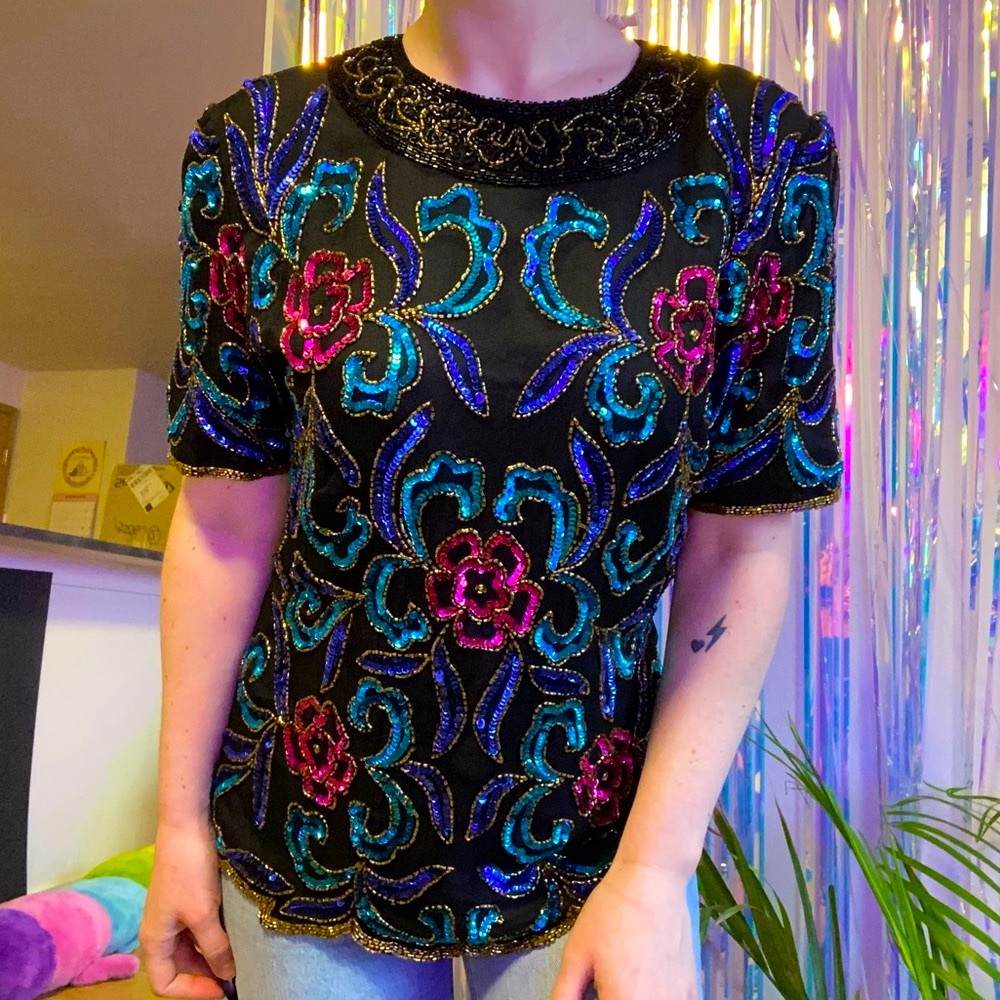Papell Boutique • x Urban Renewal Vintage Silk Sequin & Beaded Blouse